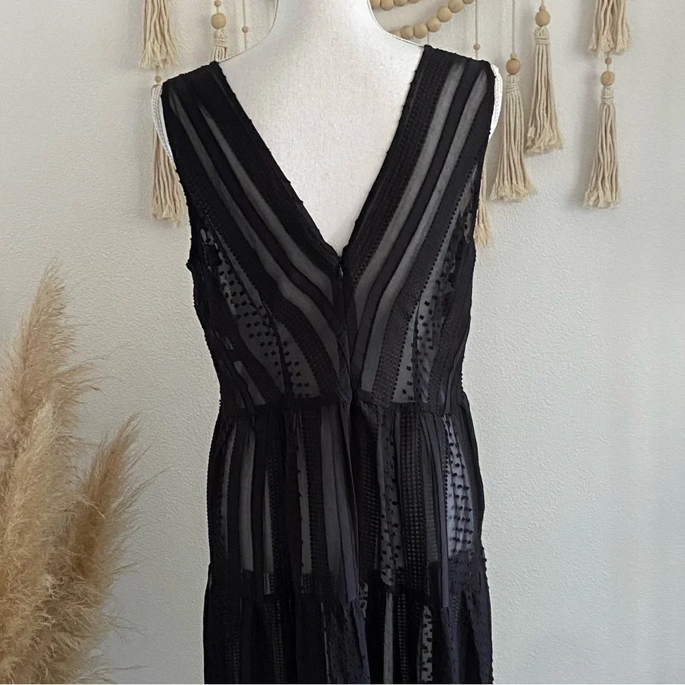 J Crew black sheer midi dress sleeveless Swiss dot ruffle tier party medium